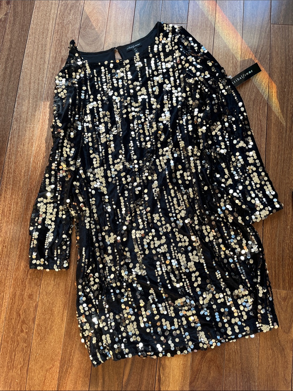 Tribal Black Dress with Gold Sequins